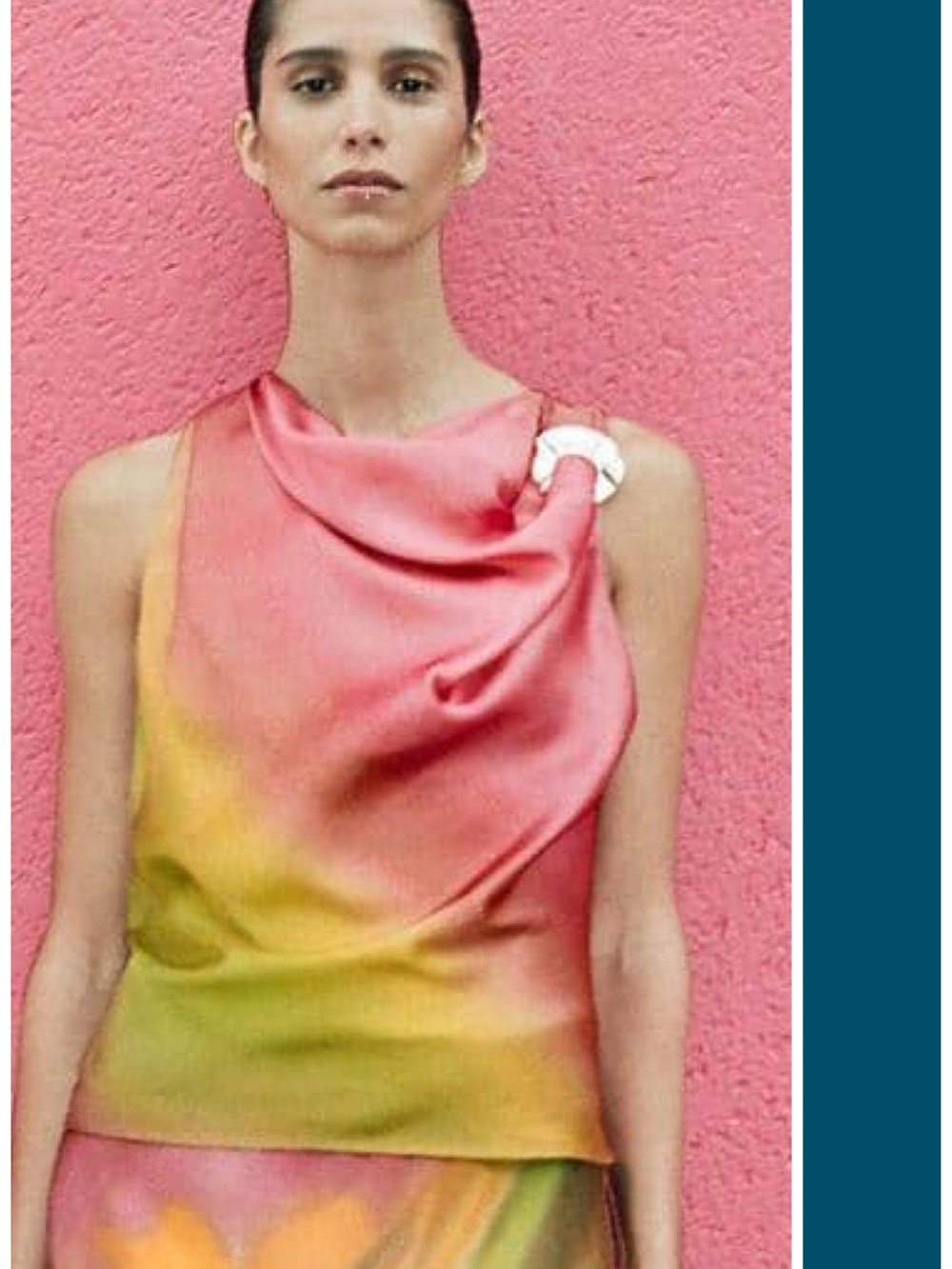 Zara Satin Cowl Neck Sleeveless Ombre Blouse Top With Gold Hardware S NWOT